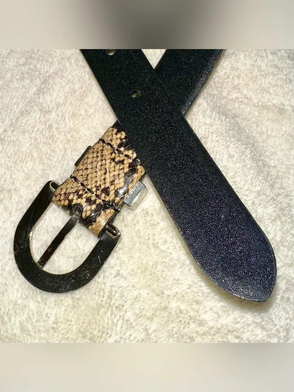 Amiee Lynn Genuine Snakeskin Belt Vintage Y2K Silver Buckle Animal Print Small